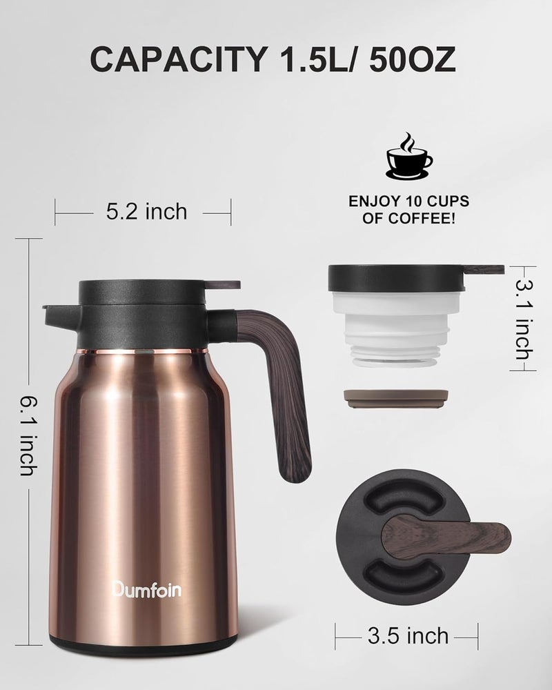 Dumfoin Carafes for Hot Liquids 51 oz - 12 Hour Stainless Steel Thermal Coffee Carafe-Insulated Coffee Carafes For Keeping Hot/Cold Coffee, Tea, Water, 1.5 Liter Beverage Dispenser(Gold) - Image 4